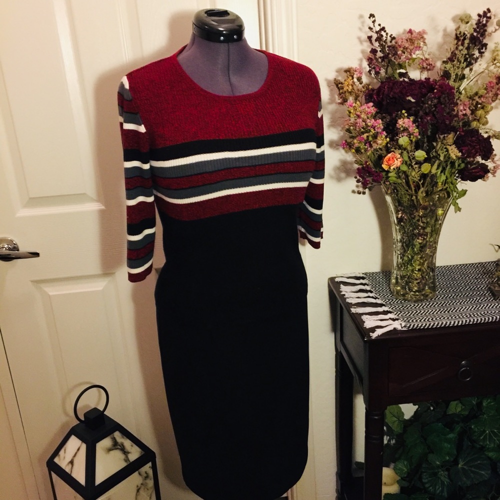 💗Dark red knit top with mid/sleeves SZ-P LG